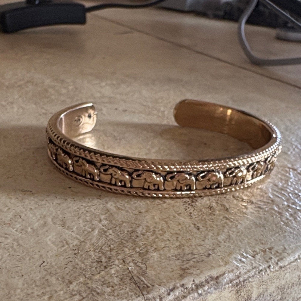 Gold Elephant Bangle Bracelet